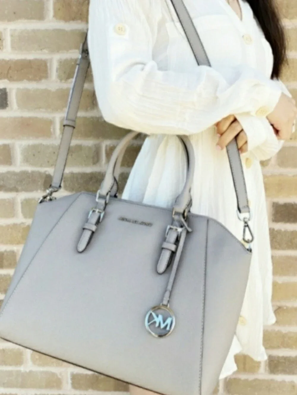 NWT Michael Kors Ciara Pearl Gray Satchel